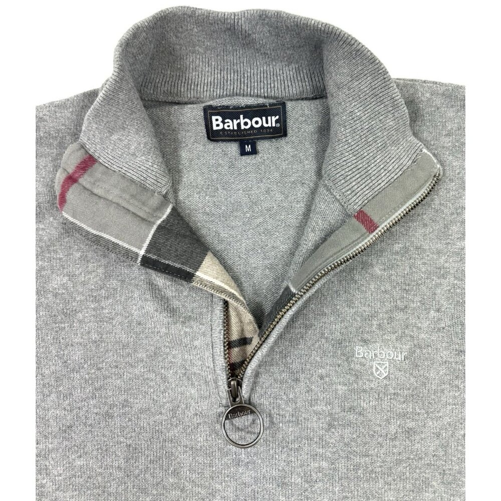 Barbour Mens 1/4 Zip Sweater Sz Medium Jumper Half Zip Pullover Gray Cotton